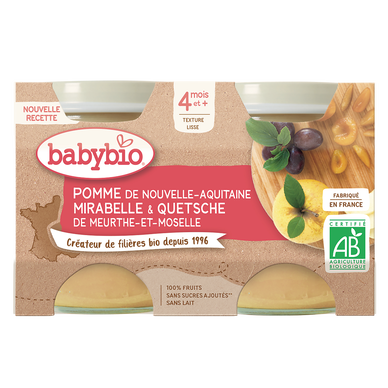 BABYBIO - Dessert bébé Pomme mirabelle quetsche, dès 4 mois - 2x130g