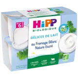 HIPP DELICES DE LAIT - Fromage blanc nature sucré, de 6 à 12 mois - 4x100g