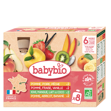 BABYBIO - Lait de croissance Pomme,Orange,Banane, de 6 à 12 mois - 8x90g