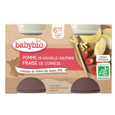 BABYBIO - Purée de délice de pomme fraise, de 6 à 12 mois - 2x130g