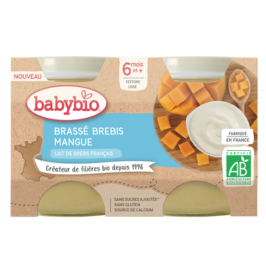 BABYBIO - Brassé brebis mangue au lait de brebis, de 6 à 12 mois - 2x130g
