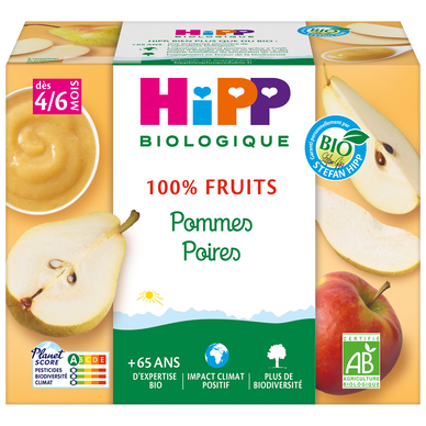 HIPP MES PREMIERS FRUITS - Pommes poires, dès 4 mois - 4x100g - Petitspots bébé