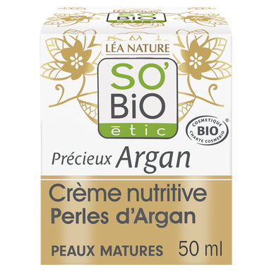 Crème nutritive visage perles d'argan peaux matures SO BIO 50ml