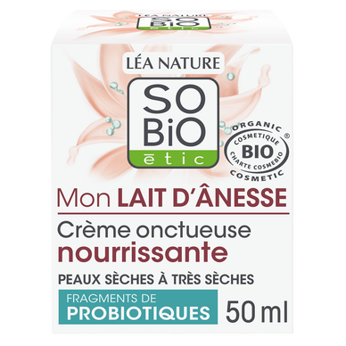 Crème nourrissante onctueuse au lait d'ânesse bio peaux sèches et trèssèches SO BIO, 50ml