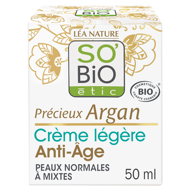 Crème visage légère anti-âge bio SO'BIO, pot de 50ml