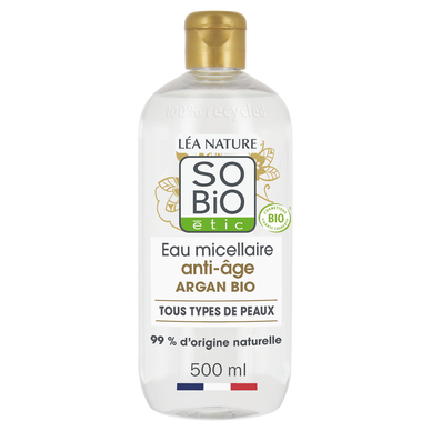 Eau micellaire anti-âge précieux argan SO BIO, flacon de 500ml