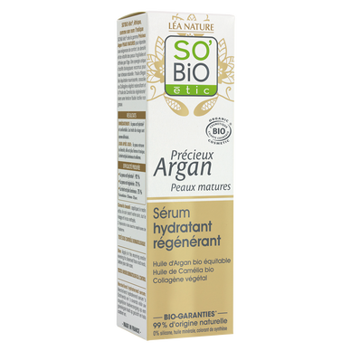 Sérum hydratant régénérant peaux matures précieux argan SO BIO, 30ml