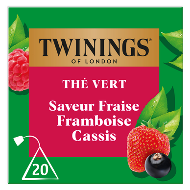 Thé vert saveur fraise framboise cassis TWINING, x20 sachets, 30g