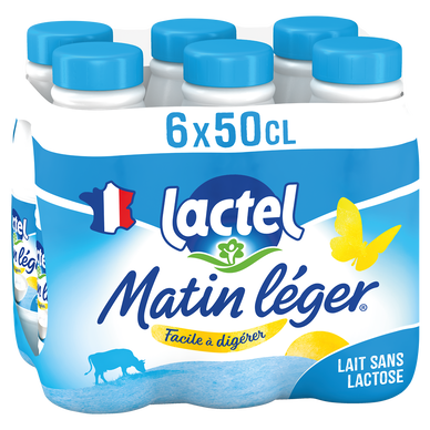Lait sans lactose UHT MATIN LEGER LACTEL - Bouteille 6x50cl