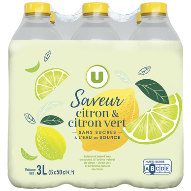 Boisson à base d'eau de source aromatisée au citron et citron vert sans sucre   6x50cl