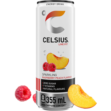 Boisson énergisante pétillante Pêche et framboise CELSIUS - canette 35,5cl