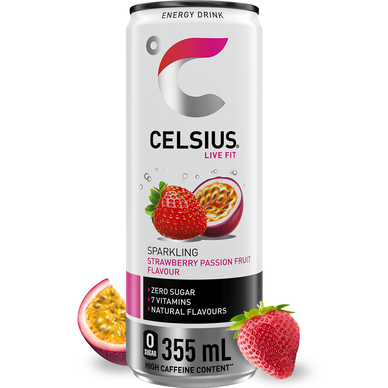 Boisson énergisante pétillante fraise et fruit de la passion CELSIUS -canette de 35,5cl