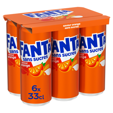 Soda Orange sans sucres FANTA - Pack canettes 6x33cl
