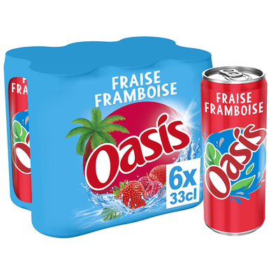 Boisson aux fruits fraise framboise OASIS - 6 canettes de 33cl