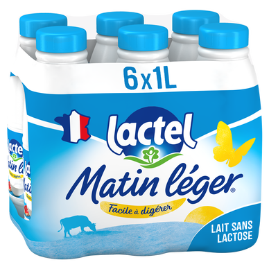 Lait sans lactose UHT MATIN LEGER LACTEL - Bouteille 6x1L