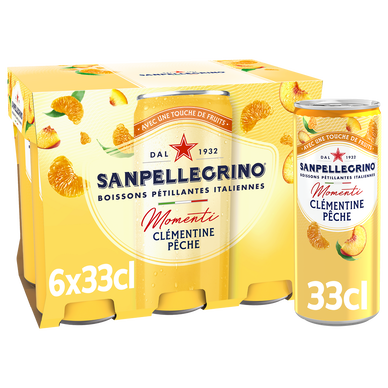 Boisson Eau Gazeuse aromatisée Clémentine Pêche SAN PELLEGRINO MOMENTI- 6x33cl