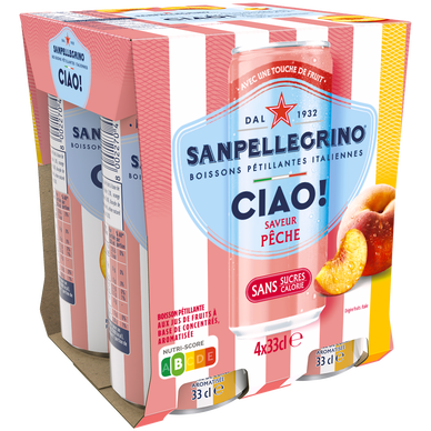 Boisson eau gazeuse aromatisée Pêche SAN PELLEGRINO CIAO - 4x33cl