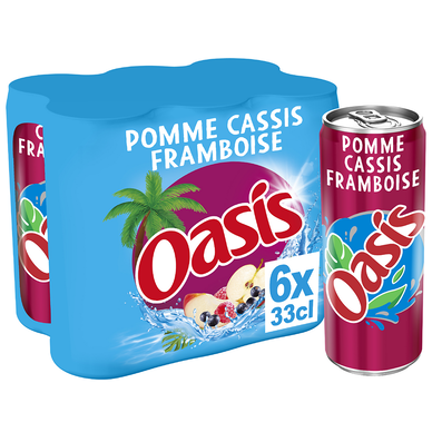 Boisson aux fruits Pomme Cassis Framboise OASIS - 6 canettes de 33cl