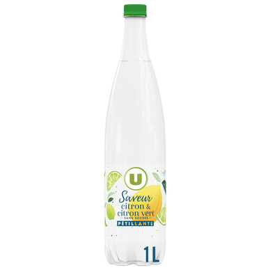 Boisson gazeuse à base d'eau minérale naturelle pétillante saveur citron-citron vert zéro sucre  1L