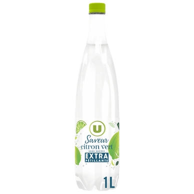 Boisson à base d'eau gazeuse extra pétillant saveur citron vert zéro sucre  , bouteille de 1l