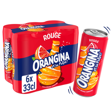 Soda à l'orange sanguine ORANGINA ROUGE - pack canettes 6x33cl