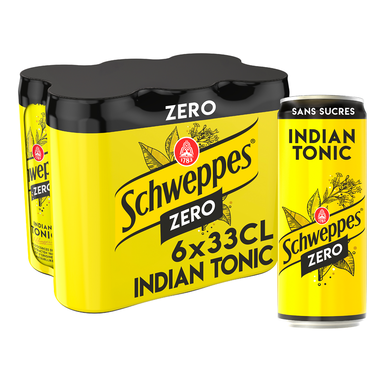 Soda Zero Indian Tonic SCHWEPPES - le pack de 6 canettes de 33cl