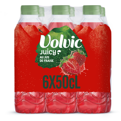 Eau aromatisée minérale au jus de fraise VOLVIC JUICY 6x50cl