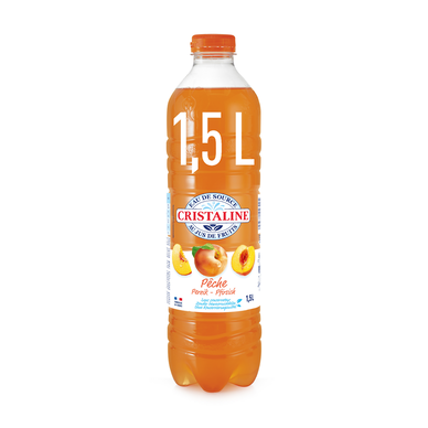 Eau aromatisée au jus de fruits pêche CRISTALINE, bouteille de 1,5l