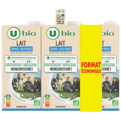 Lait UHT demi écrémé, brique 6x1 litre