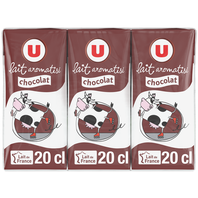 Lait aromatisé chocolat U, 6 briquettes de 20cl