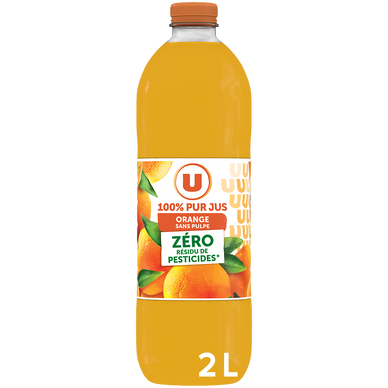 Pur jus d'orange sans pulpe, zéro résidu de pesticides, bouteille 2L