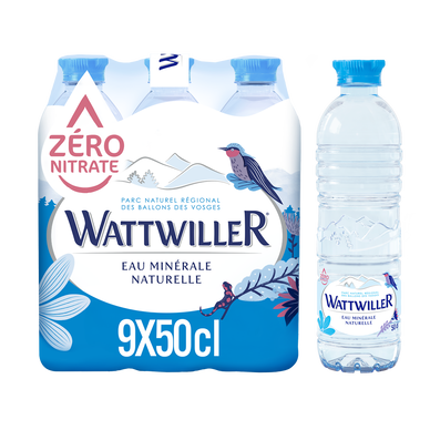 Eau minérale naturelle WATTWILLER, 9 bouteilles de 50cl