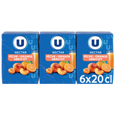Nectar orange/pêche/abricot sans sucres ajoutés, briquette 6x20cl