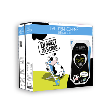 Lait demi écrémé bleu blanc coeur EN DIRECT DES ELEVEURS, pack de6x1litre