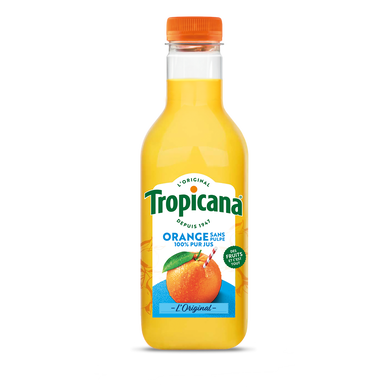 Pur Jus frais réfrigéré d'orange sans pulpe TROPICANA - Bouteille 90cl