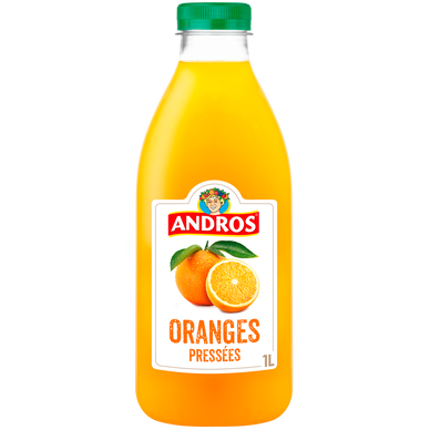 Jus réfrigéré d'orange 100% pur Jus réfrigéré sans sucres ajoutés ANDROS - Bouteille de 1l