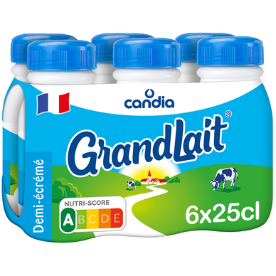 Lait demi-écrémé UHT CANDIA GRANDLAIT - Bouteille 6x25cl