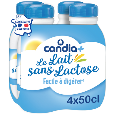 Lait Sans Lactose 1% MG UHT CANDIA+ - Bouteille 4x50cl