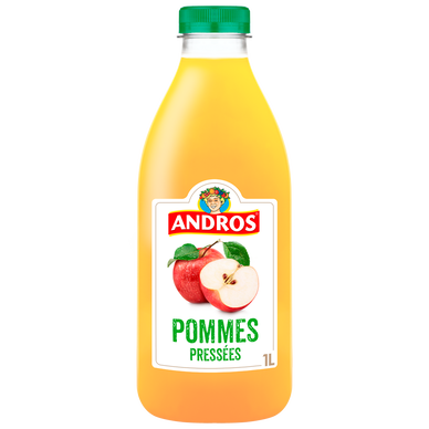 Jus de pomme 100% Pur Jus sans sucres ajoutés réfrigéré ANDROS - Bouteille de 1l