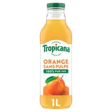 Jus d'oranges du Brésil sans pulpe Pure Premium TROPICANA, bouteille en verre de 1l