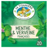 Infusion menthe&verveine Françaises LA TISANIERE, boîte de 20sachets,24g