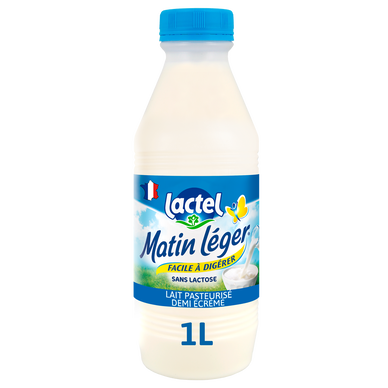 Lait frais demi-écrémé pasteurisé Sans Lactose MATIN LEGER LACTEL - 1L
