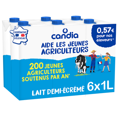 Lait demi-écrémé UHT CANDIA JEUNES AGRICULTEURS - Brique 6x1L
