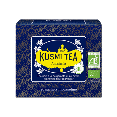Thé noir à la bergamotte et au citron arômatisé à la fleur d'oranger Anastasia bio KUSMI TEA, x20 sachets mousseline, 40g