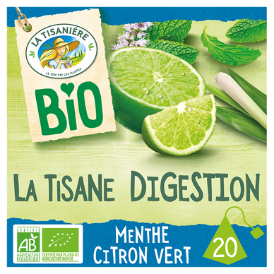 La tisane digestion menthe citron vert bio LA TISANIERE, boîte de 20 sachets, 30g