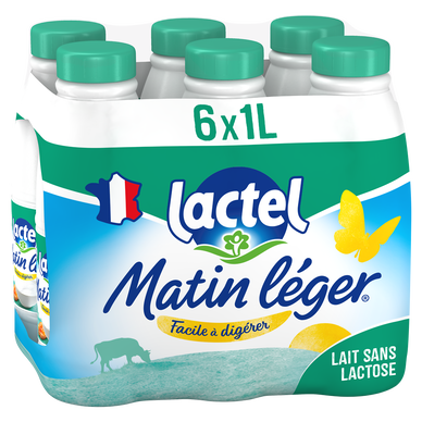 Lait sans lactose écrémé UHT MATIN LEGER LACTEL - Bouteille 6x1L