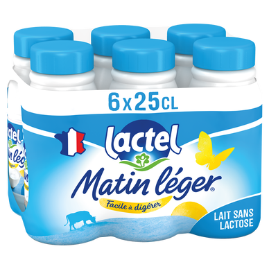 Lait sans lactose UHT MATIN LEGER LACTEL - Bouteille 6x25cl