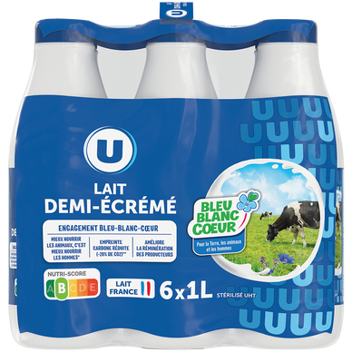 Lait UHT demi-écrémé Bleu Blanc Coeur - 6 bouteilles de 1L