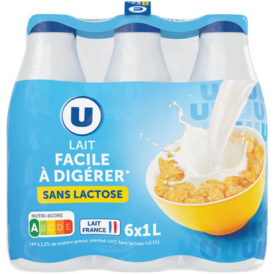 Lait UHT 1.2%MG sans lactose facile à digérér, 6x1l