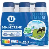 Lait UHT demi-écrémé Bleu Blanc Coeur -  6 bouteilles de 25cl